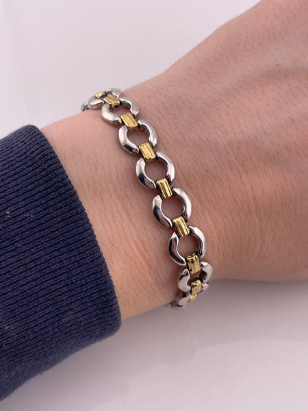 rhodium plated sterling silver & gold plated stoneless circle chain link bracelet