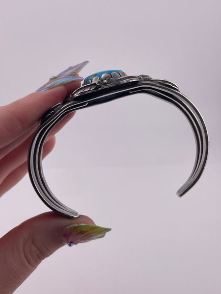 sterling silver Mexican turquoise flower cuff bracelet