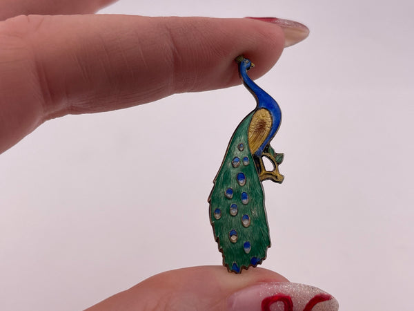 sterling silver enamel peacock brooch pin