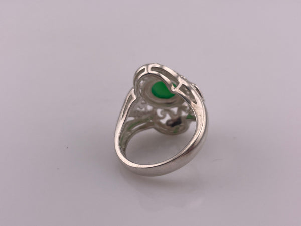 size 7 sterling silver scroll cut-out chrysoprase ring