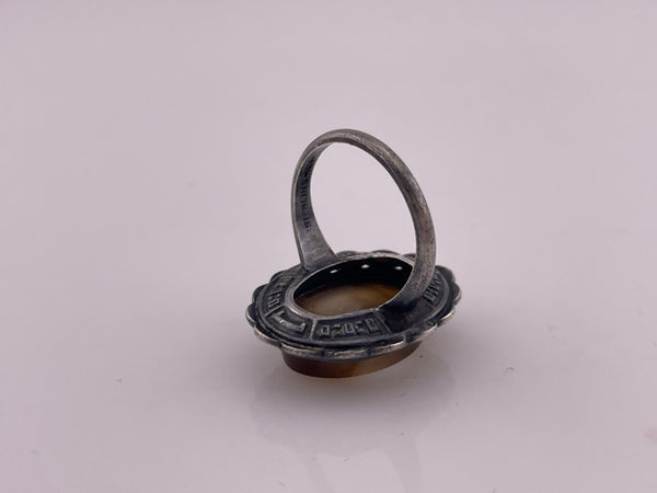 size 6 sterling silver Uncas Art Deco Montana agate marcasite ring