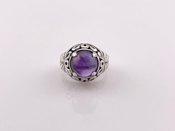 size 6 sterling silver domed amethyst cut-out ring