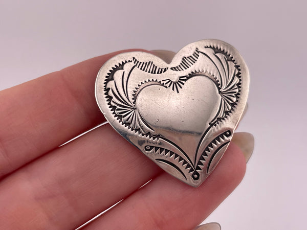 sterling silver Joan Slifka Designs stamped heart pendant brooch