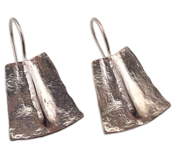sterling silver stoneless textured fan hook earrings