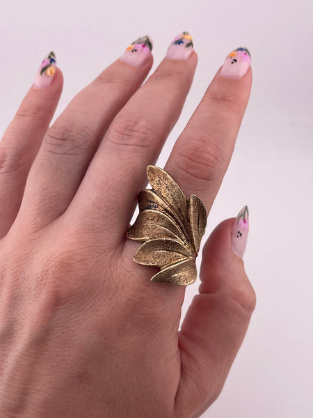 size 9.25 sterling silver gold wash textured leaf ring