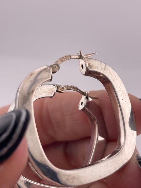 sterling silver 1 1/4" rounded square hoop earrings