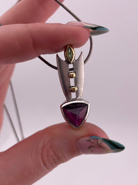 sterling silver & gold plated faceted garnet & peridot matte finish necklace