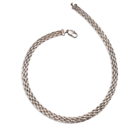 terling silver 16" 7.43mm woven herringbone flat chain necklace
