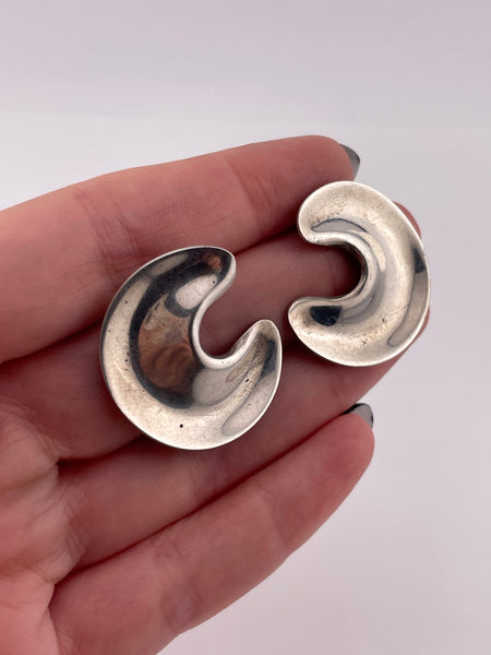 sterling silver stoneless C shaped post earrings **AS IS**