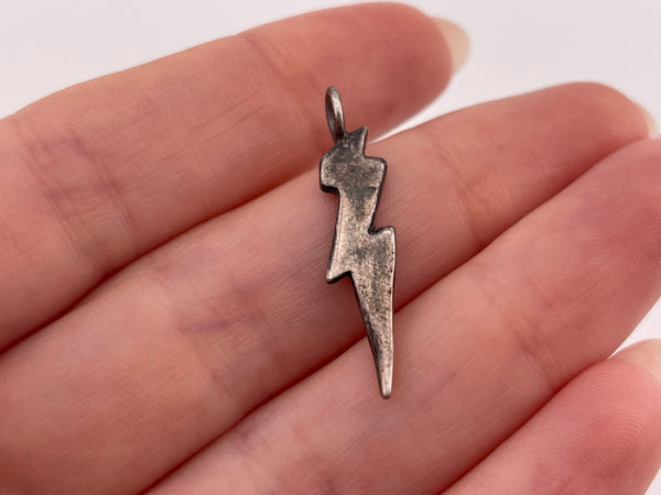 sterling silver crushed stone lightning bolt pendant