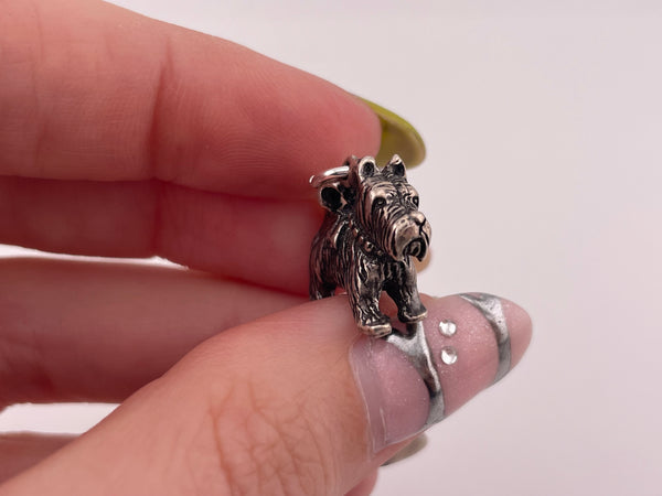 sterling silver solid 3D terrier w/ bow dog charm pendant