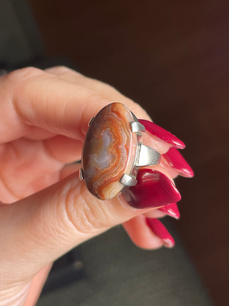 size 4.5 sterling silver oval agate ring