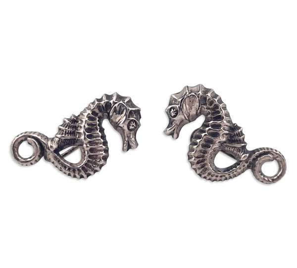 sterling silver Beau pressed seahorse screw-back earrings