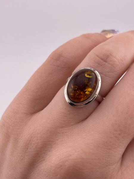 size 6 sterling silver oval amber ring