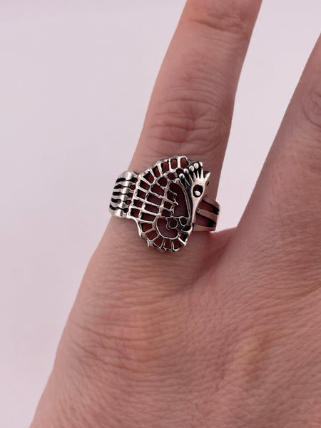 size 6 rhodium plated sterling silver seahorse ring