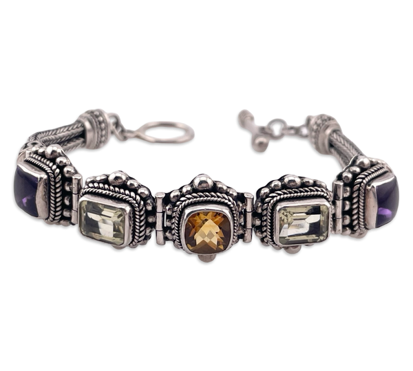 sterling silver 8 1/4" Suarti multi-gemstone link bracelet