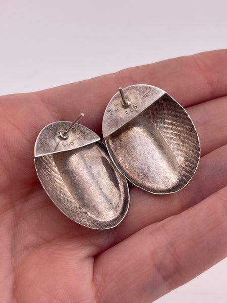 sterling silver textured stoneless oval post earrings