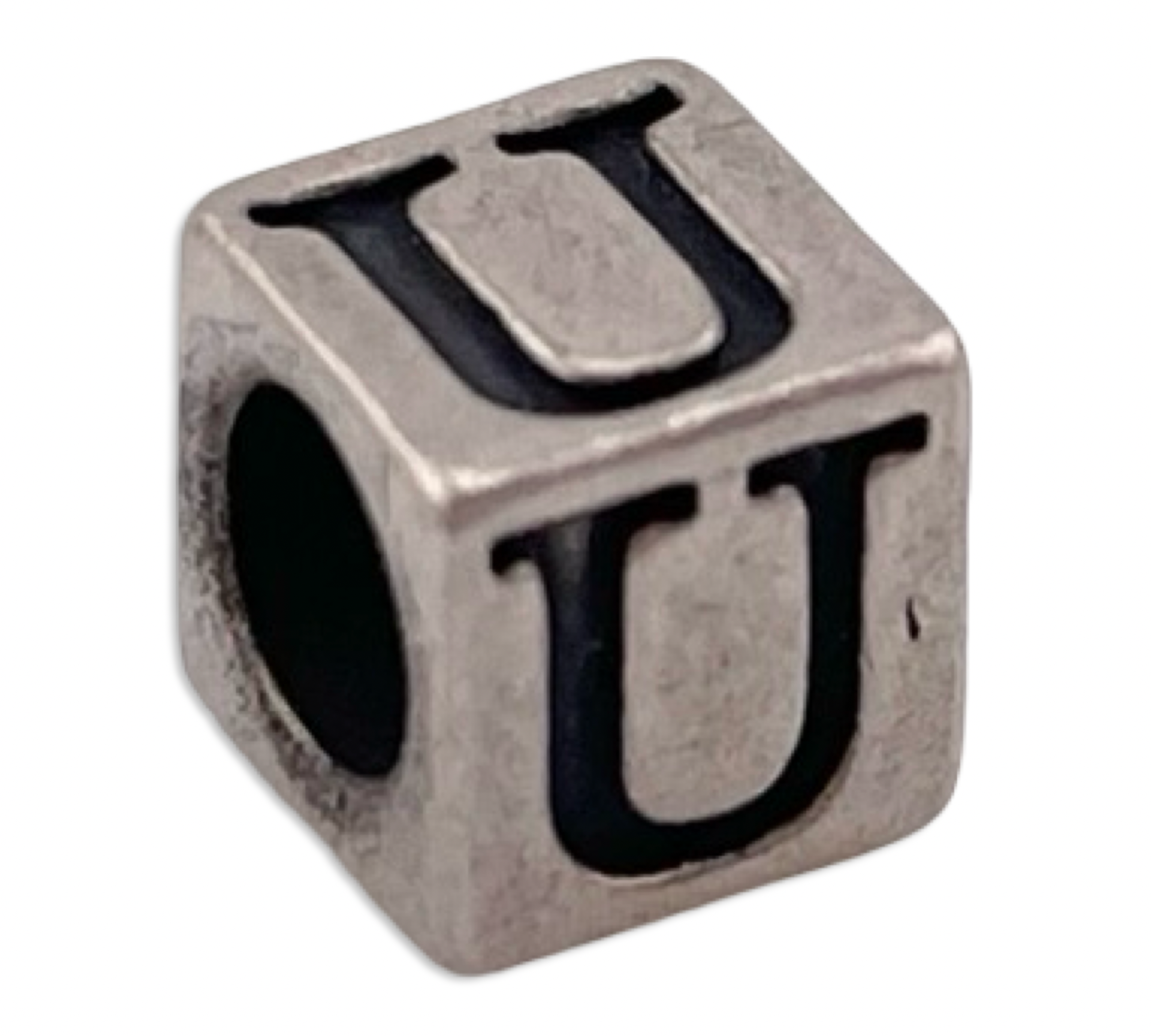 sterling silver small 5mm 'U' letter initial square bead charm pendant