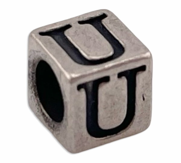 sterling silver small 5mm 'U' letter initial square bead charm pendant