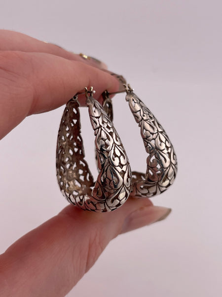 sterling silver cut-out design shaped hoop post earrings