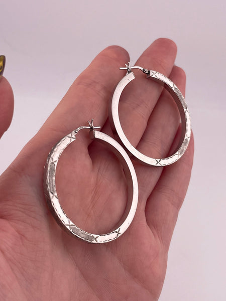 sterling silver 1 1/2" 'x' design square tube hoop earrings