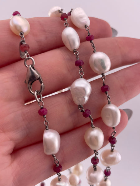 sterling silver 37" pearl faceted spinel necklace