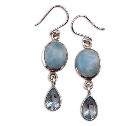 sterling silver larimar faceted topaz hook dangle earrings