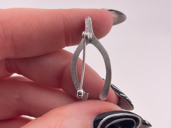 rhodium plated sterling silver wishbone brooch