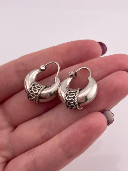 sterling silver Bali style jug hoop earrings