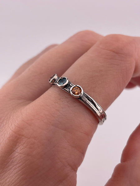 size 11 sterling silver faceted glass textured band ring
