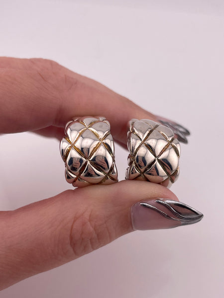 sterling silver electroform puffy criss-cross j-hook post earrings ***Non-sterling posts***