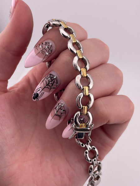 rhodium plated sterling silver & gold plated stoneless circle chain link bracelet