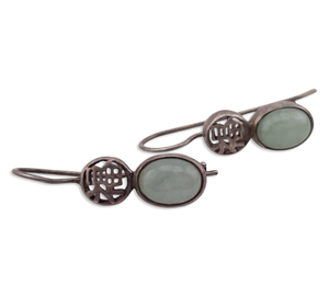 sterling silver nephrite hook dangle earrings