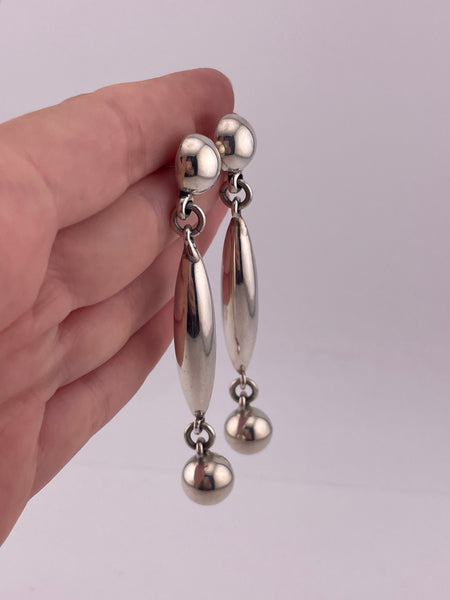 sterling silver 3-1/4" stoneless post dangle earrings