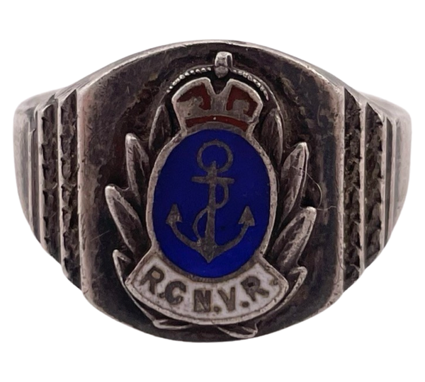 size 9 sterling silver WWII Royal Canadian Naval Volunteer Reserve enamel ring