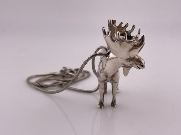 sterling silver heavy artisan moose sculpture pendant necklace