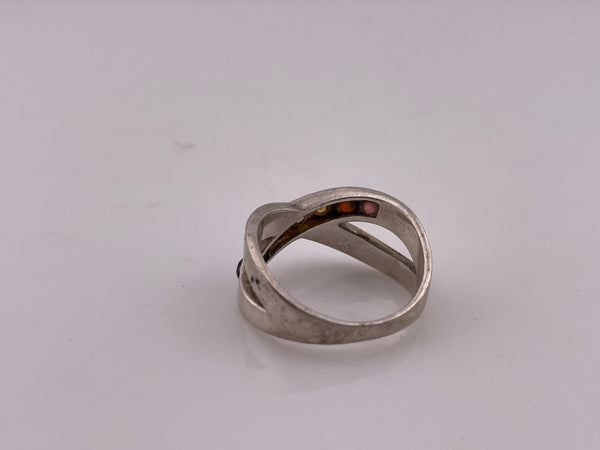 size 8.75 sterling silver faceted colorful multi-gemstone ring
