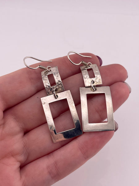 sterling silver stoneless hammered rectangle dangle earrings
