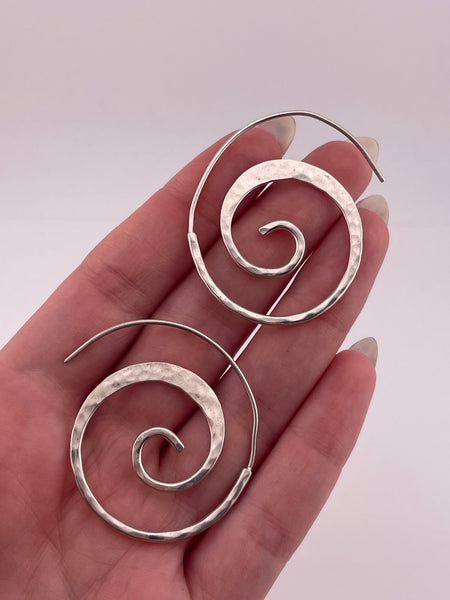 sterling silver Mexican threader hammered swirl spiral earrings