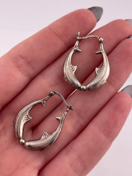 sterling silver dolphin hoop earrings