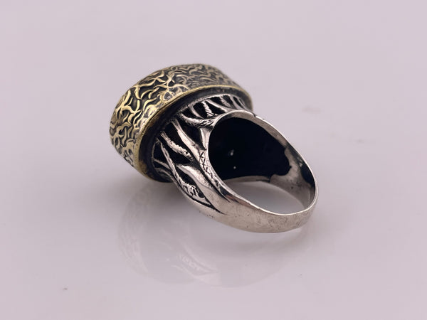 size 8.25 sterling silver & brass faceted onyx textured ring
