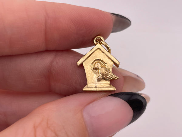 sterling silver gold plated birdhouse pendant