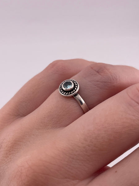 size 6.25 sterling silver faceted blue glass ring