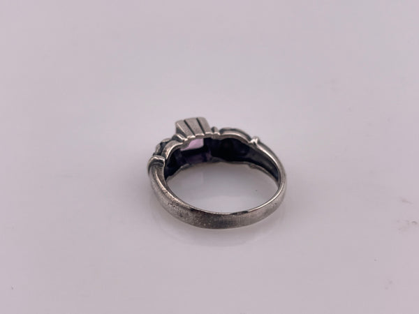 size 7 sterling silver faceted pink glass ring