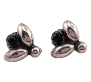sterling silver Mexican gold flake obsidian screw-back earrings