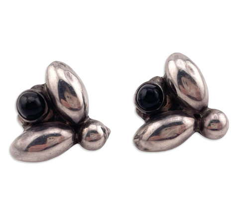 sterling silver Mexican gold flake obsidian screw-back earrings