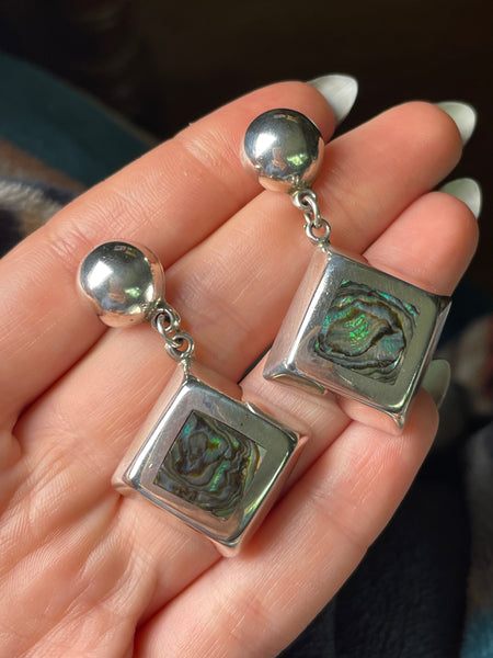 sterling silver Mexican abalone post dangle earrings