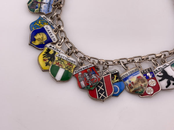 835 silver 7 1/4" 26 charms enamel tourist link bracelet