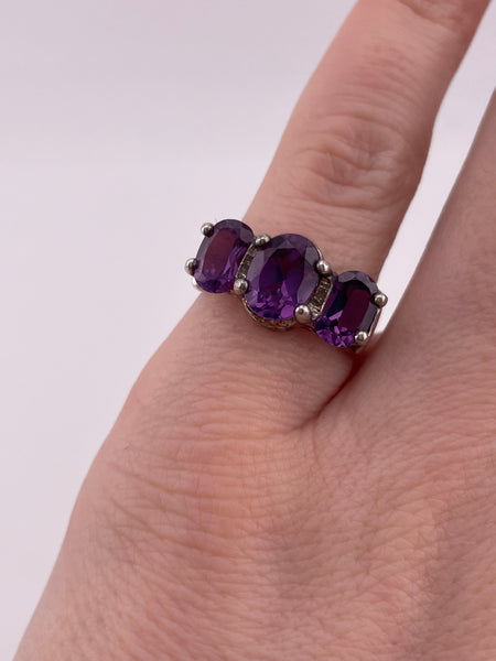 size 5.25 sterling silver purple blue glass ring