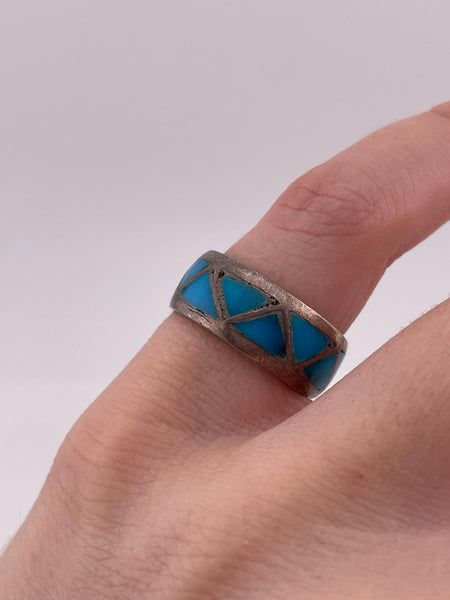 size 6 sterling silver turquoise inlay triangle band ring